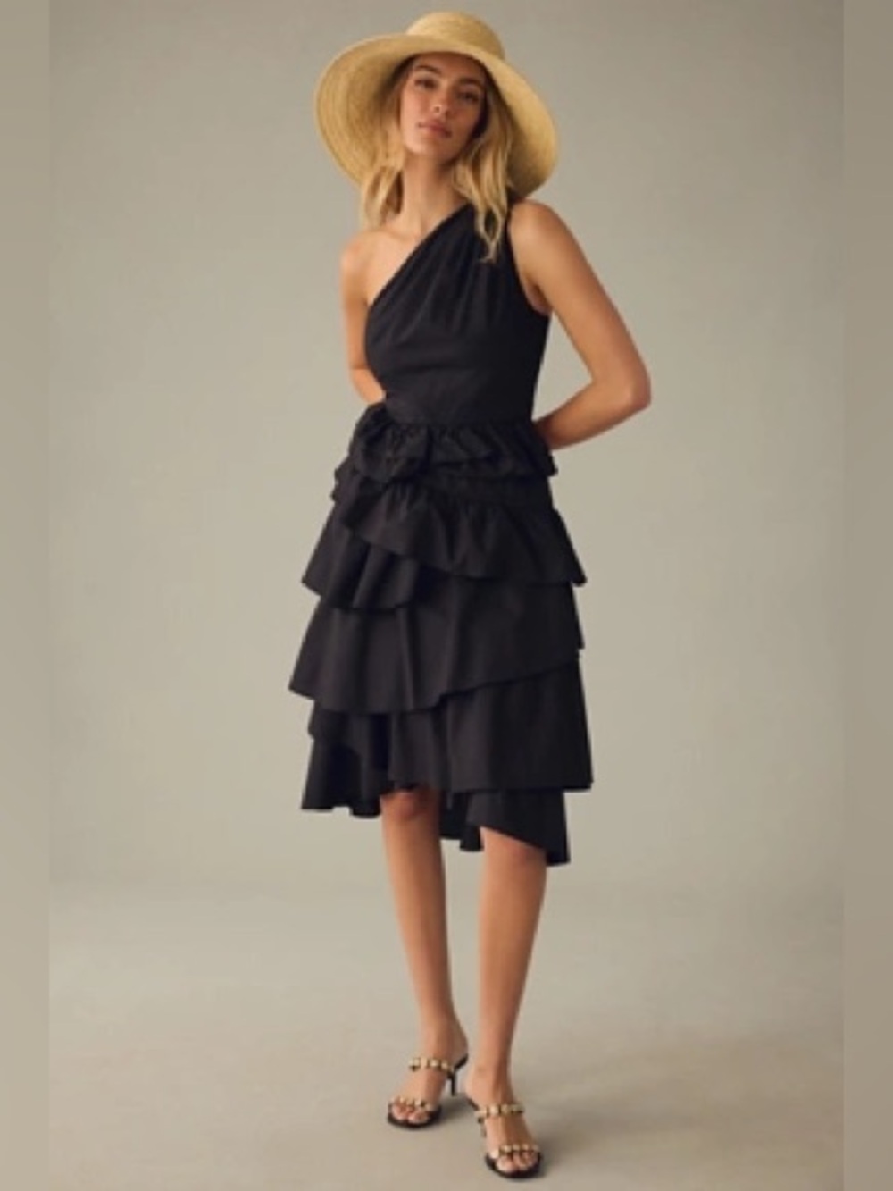Anthropologie Black One-Shoulder Tiered Ruffle Dress